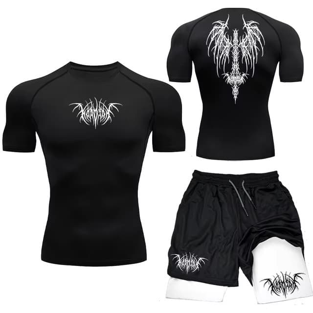 Verão novo estilo camisa apertada masculina ginásio de Fitness esportes correndo Shorts + camisa 2 pçs terno esportivo m