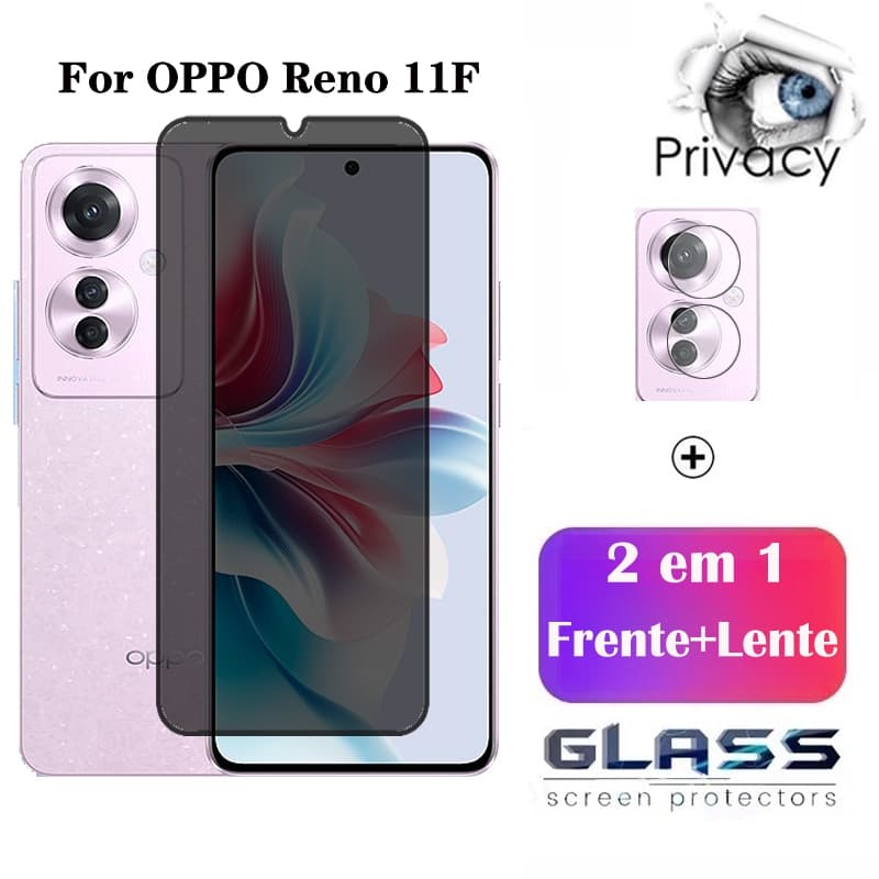 2 Em 1 Película Privacidade De Vidro OPPO Reno 11 F Anti-Espionagem Pelicula