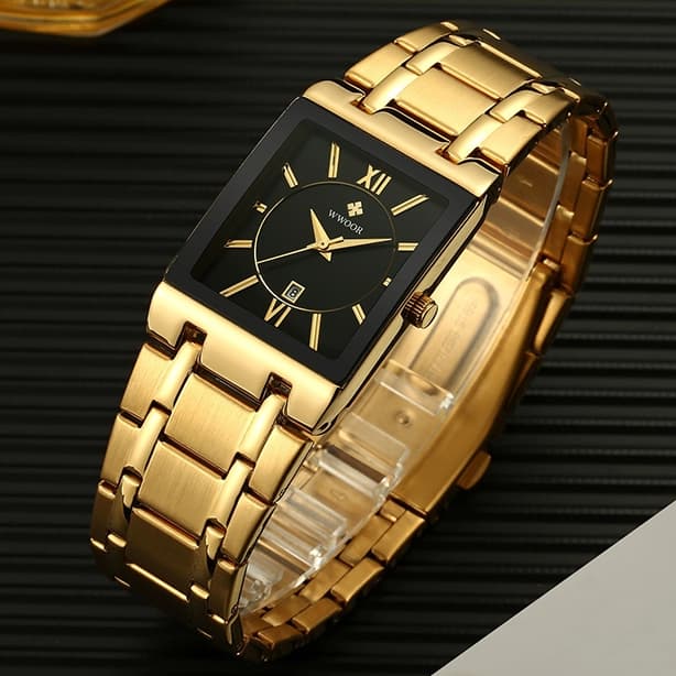 WWOOR Oficial Clássico Relógio De Negócios Cavalheiro Moda Aço Inoxidável À Prova Dwaterproof Água Calendário Quadrado Quartzo-8858