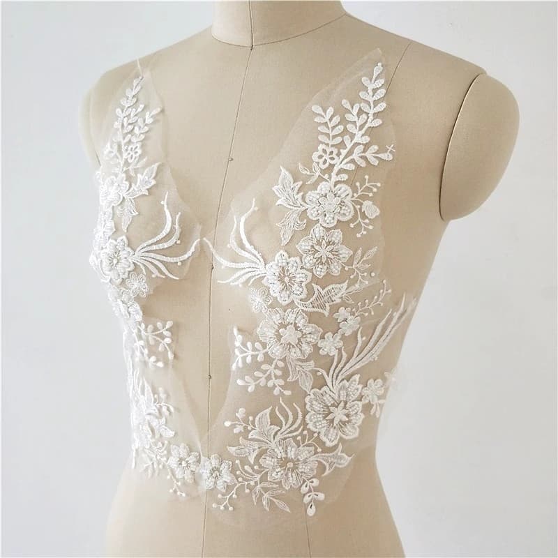 1 Par De Remendo Bordado De Contas Brancas Para Acessórios De Tecido De Reparo De Vestido De Casamento