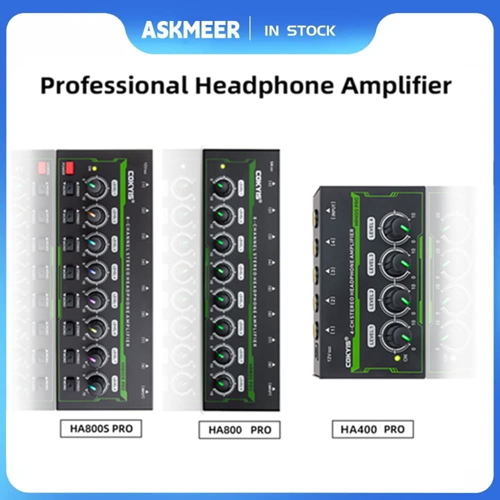 HA400/HA800/HA800S PRO 4/8 CH Amplificador De Fones De Ouvido Estéreo 6.3 Mm Controle De Volume Luz RGB Ue