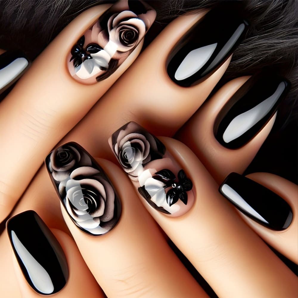 Nova Moda Imprensa Em Unhas Rosa Preta Postiças Reutilizáveis Acrílico Falsas Pontas De Médias Vara 24 Peças Conjunto