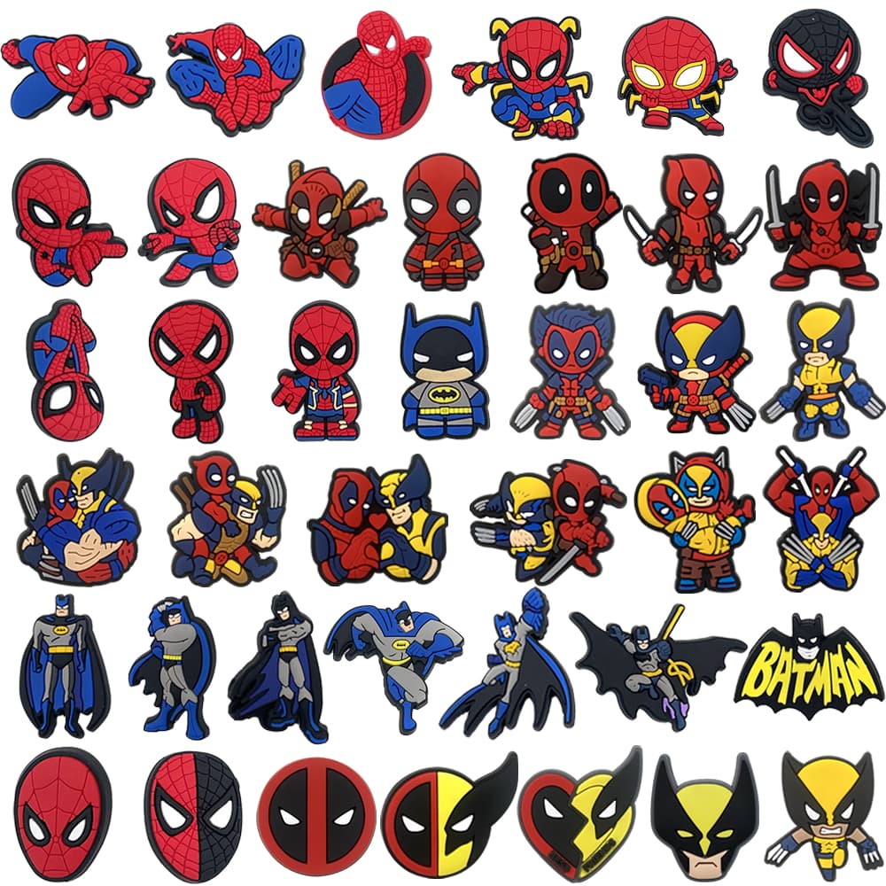 40 Estilos De Super-Heróis Tênis Encantos Sandálias Pingente Botão Original Sapato Tamanco Pinos Presentes Para Amigos