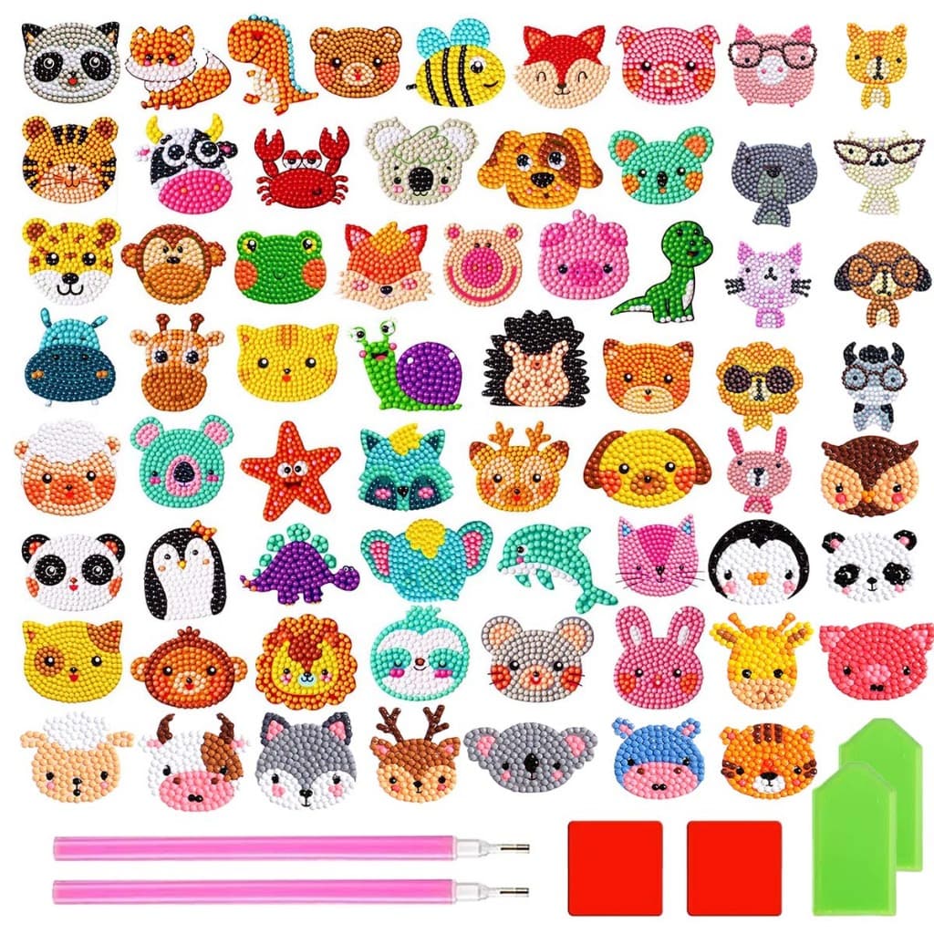 Conjunto de pintura diamante infantil 65 peças adesivos de pintura de diamante Animal arte diamante
