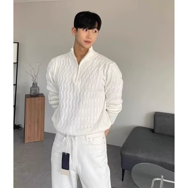 Outono inverno meia gola alta zíper camisola masculina preto branco M-3XL High-End preguiçoso pulôver camisola de manga