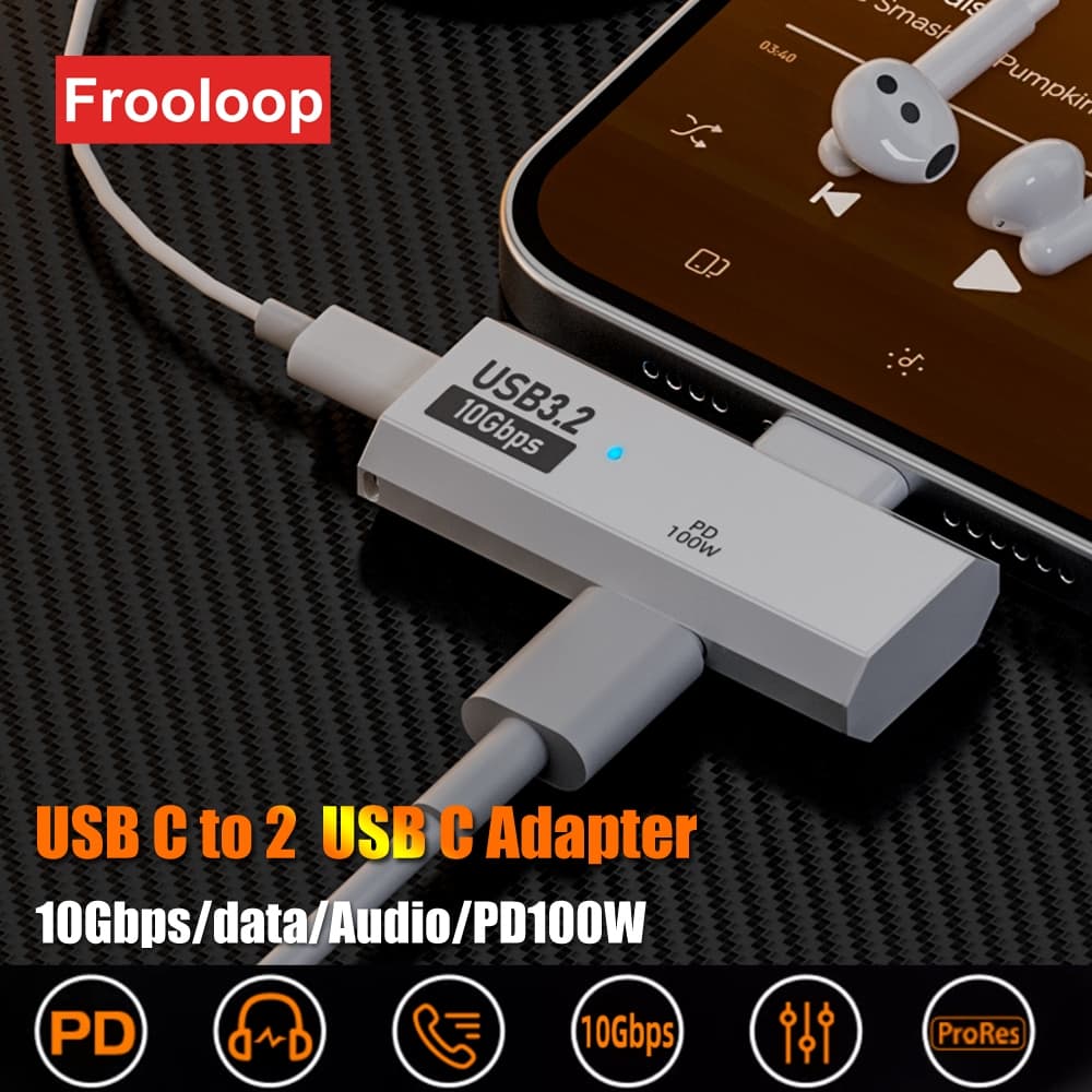 PD 100W Duplo Tipo C Adaptador USB Fone De Ouvido Áudio AUX Conversor 3.2 10Gbps Dados OTG Para Mac iPone 1615 Samsung S