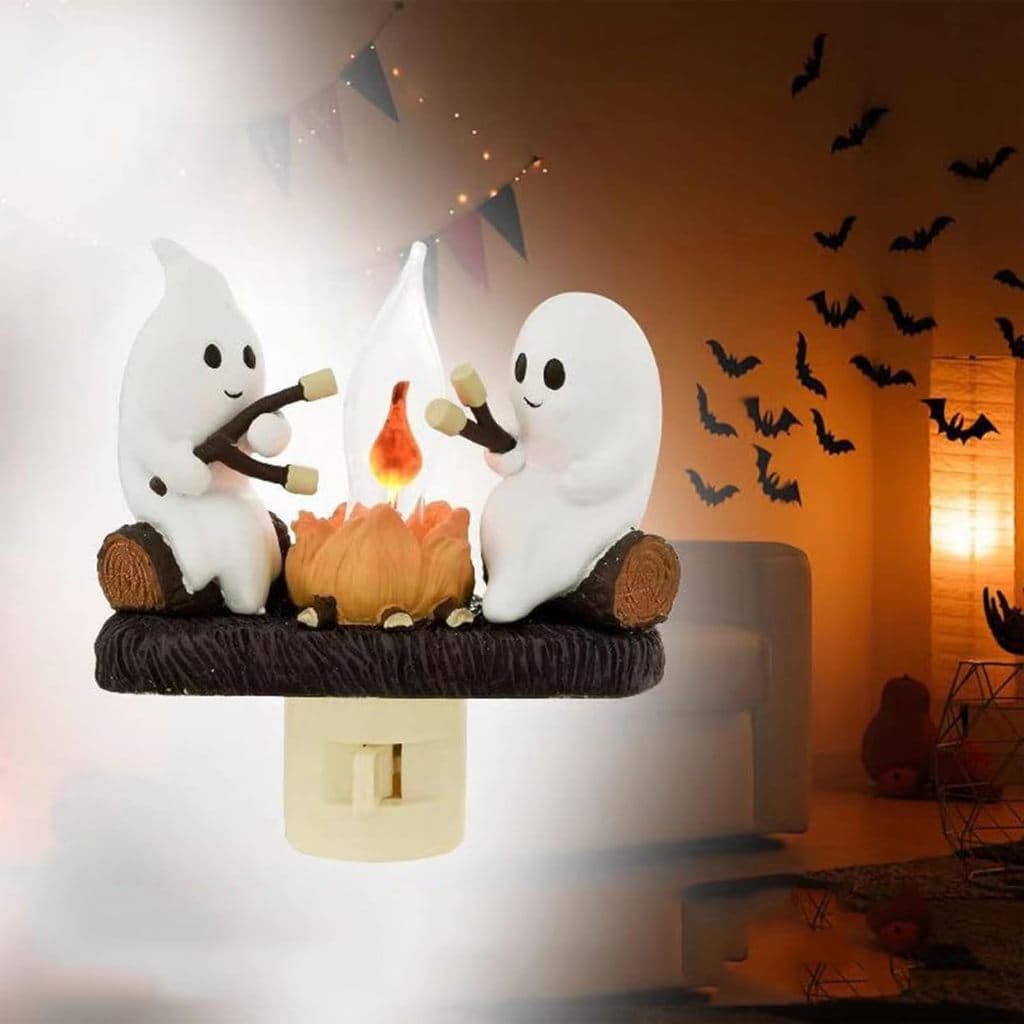 2024HalloweenGhost Fogueira Cintilante Luz Noturna Chama , De Halloween Fogo Lâmpada De Decorações Internas , Led 3D Elé
