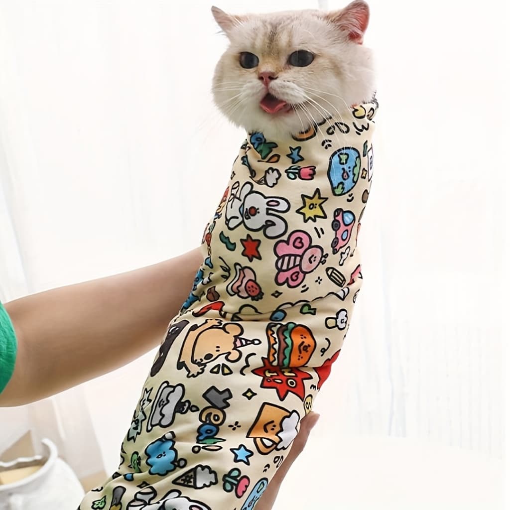 Chatoll Cat Grooming Wrap-Manga De Proteção Para Animais De Estimação De Poliéster Macio Medicamentos E Limpeza ,