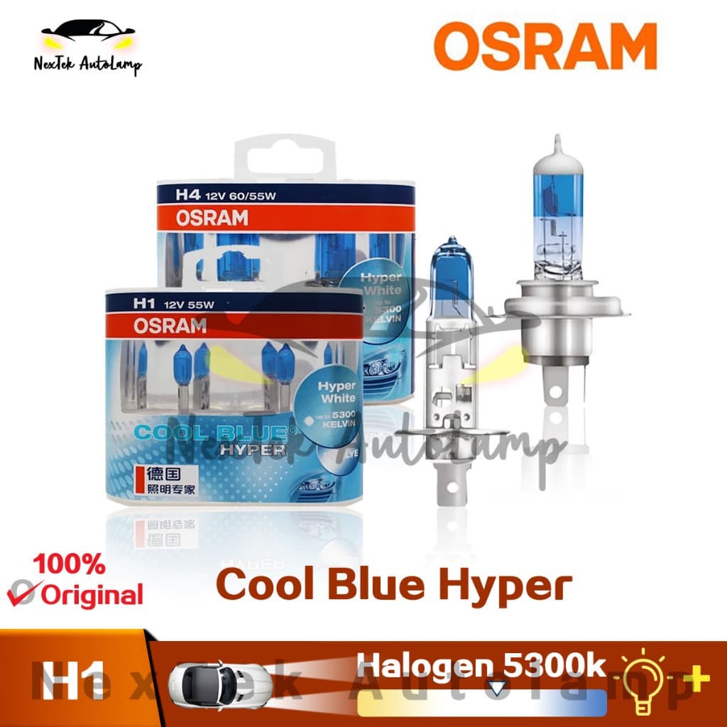 OSRAM Cool Blue Hyper H1 H4 H7 H11 HB3 HB4 12V 5300K Lâmpadas originais de farol halógeno de carro com luz branca
