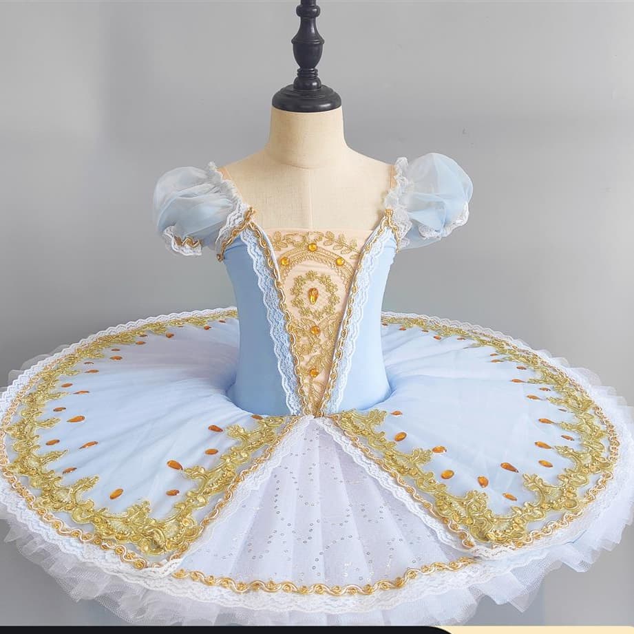 Saia de Ballet Infantil Saia de Gaze Fofa Azul Claro Sequenciada TUTU Saia de Desempenho Institucional para