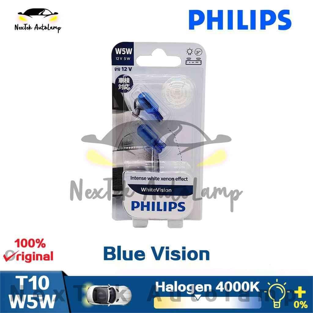 Philips Blue Vision T10 W5W 12V 5W 4000K Lâmpadas originais de luz branca quente para o interior do carro