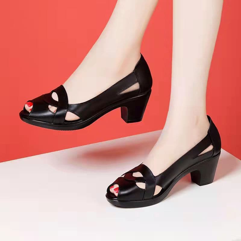 Sandálias Femininas Peep Toe De Salto Médio , Leves Grosso , Sapatos Diários Simples Para Mulheres A Escola