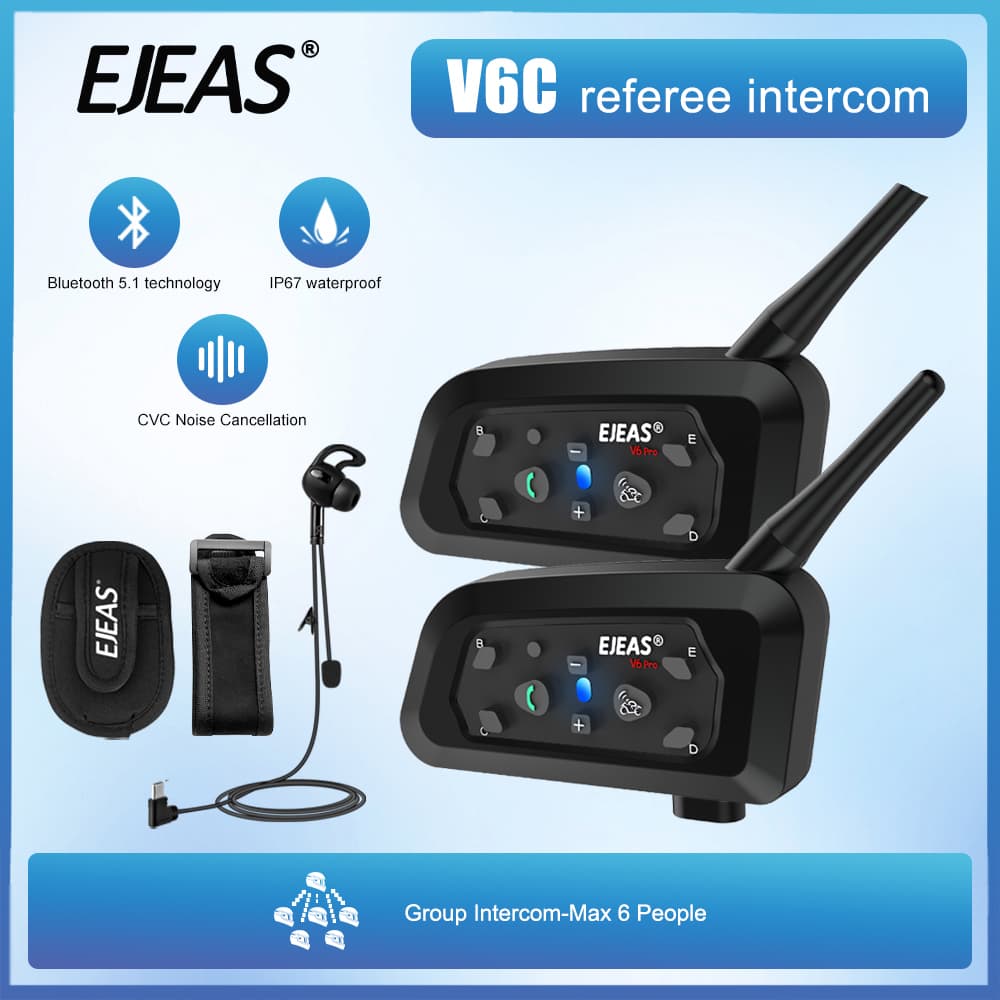 1/2 Pçs EJEAS V6C pro + Árbitro De Futebol Interfone Fones De Ouvido 800M 2 Pessoas Completo Duplex Conferência Intercom