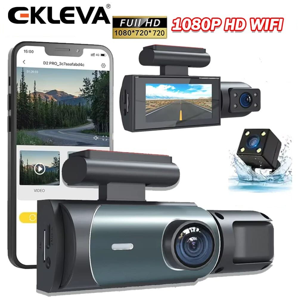 EKLEVA 3 Canais Carro DVR WIFI 1080P Traço Cam Para Carros Gravador De Vídeo Portátil Câmera Visão Traseira Veículo Caix