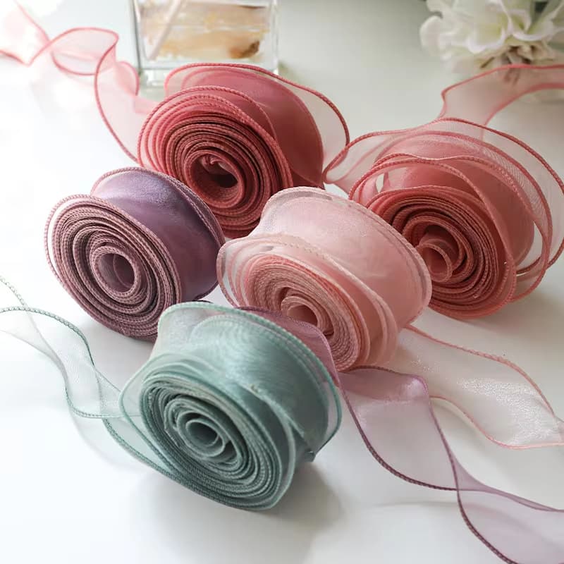 10 Jardas/Rolo Fita De Chiffon Transparente Organza Fitas De Cetim Para Embrulho De Presente Decoração Buquês De Casamen