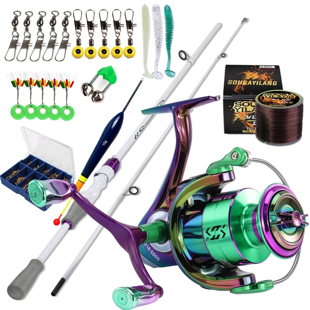 Conjunto Sougayilang Vara De Pesca Fibra De Carbono 10LB 2 Seções Joran Pancing 1.8M Giratória E Carretel Giratório Mode