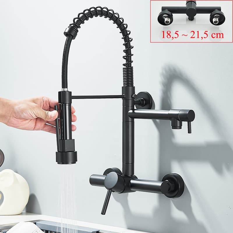 Torneira De Cozinha Preto Com Monocomando Montada Na Parede, Água Quente E Fria, Torneira Misturadora, Bica Giratória