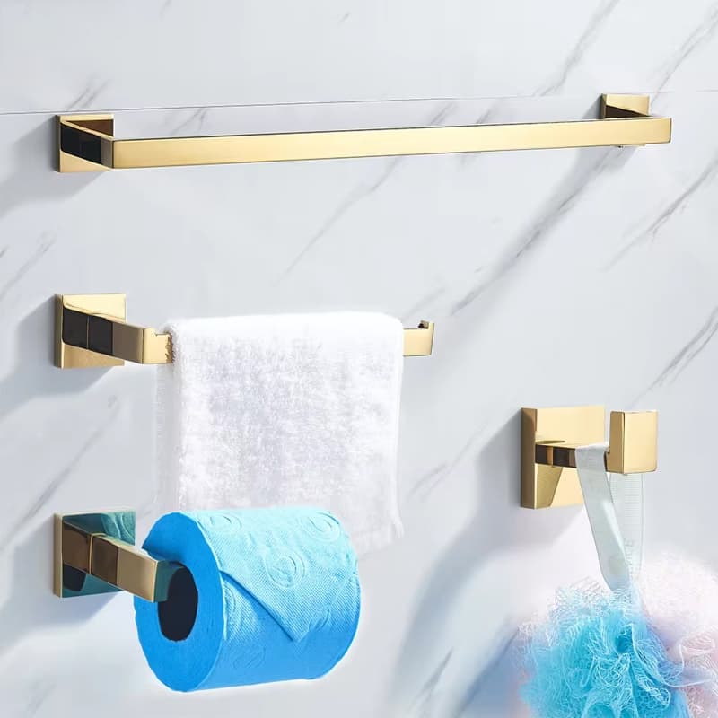 Kit Banheiro Acessórios Para Completo 4 Peças Inox 40/57cm Toalheiro De Banheiro Dourado Escovado