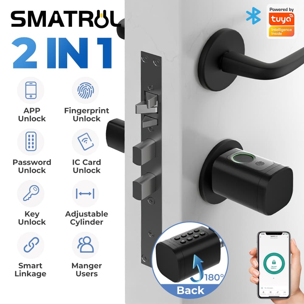 SMATRUL Tuya Bluetooth BLE Senha De Impressão Digital Teclado Maçaneta Da Fechadura Porta Cilindro Smart Biométrico NFC