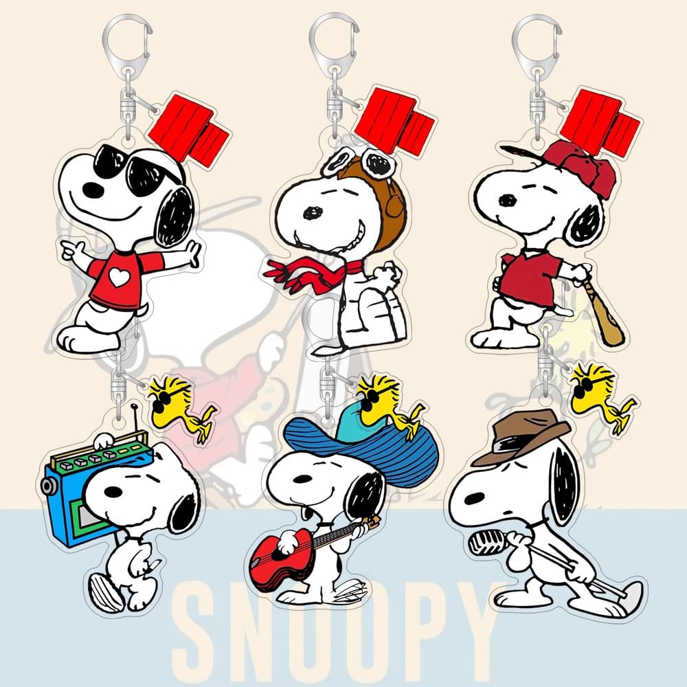 Chaveiro Acrílico Snoopy Cartoon Cute Bags Decorativo Schoolbag Pequeno Pingente Presente