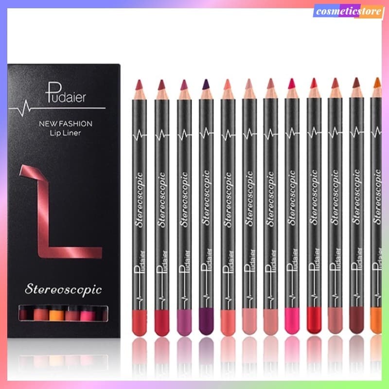 12 Cores Caneta Batom Mate para Batom Linha de Gancho à prova d'água Conjunto de Lápis Labial Maquiagem Longa Duração