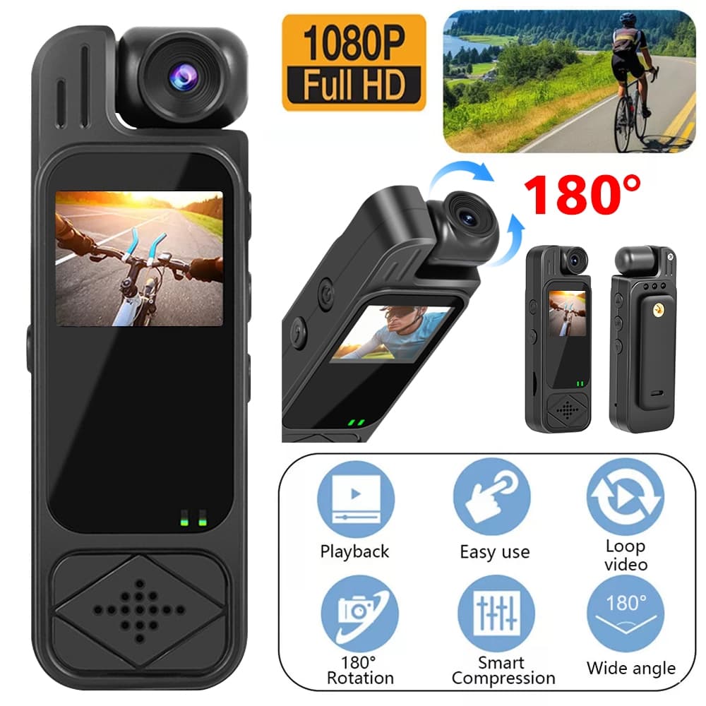 Mini Câmera Corporal 1080P HD Esportiva Rotativa Visão Noturna Gravador De Vídeo Digital De Polícia Bodycam De 1.3 Poleg