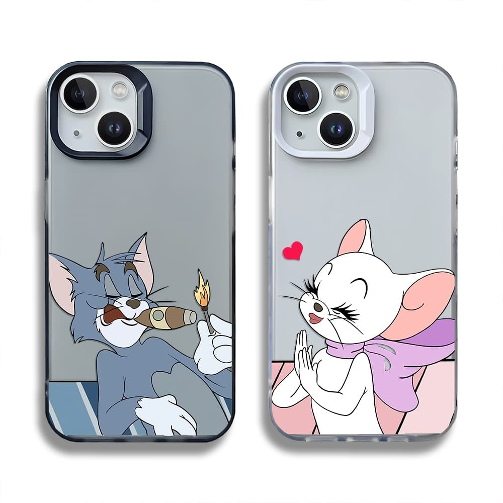 Casal Shell Smoking Tom Case Para iPhone 16/15/14/13/12/11 ProMax Cartoon Matte Plastic Soft 7/8 Plus/X/XR/Xs Max Invólu