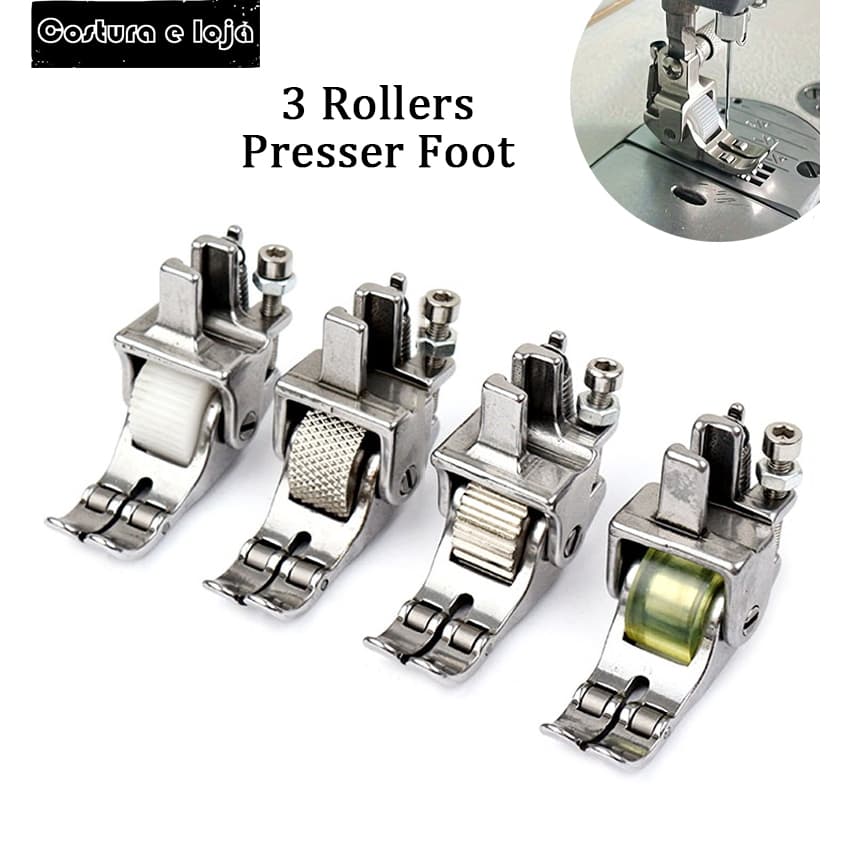 Calcador De Três Rodas Para Carro Plano Para Maquina de Costura Industrial