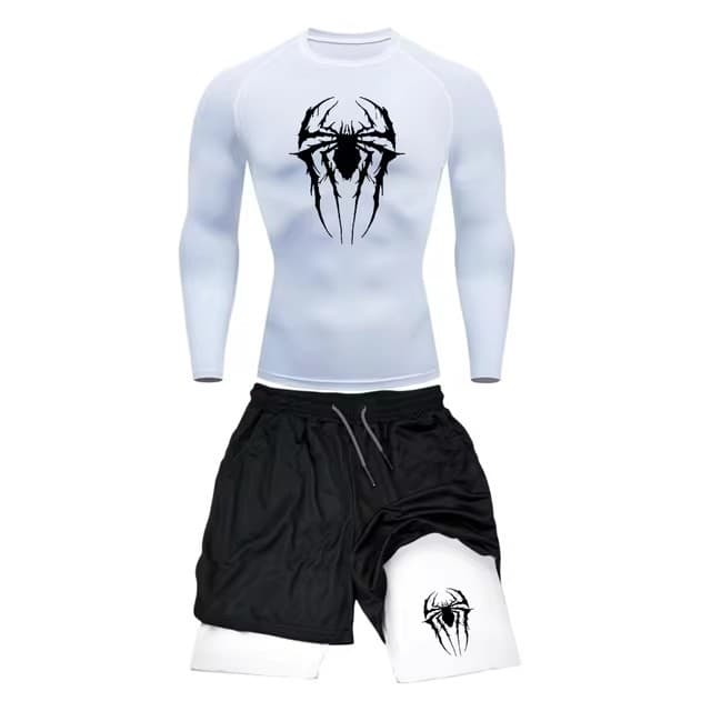 Terno magro masculino de manga comprida camiseta + Shorts Shorts de Fitness roupas masculinas Rashguard Jiu Jitsu ginási