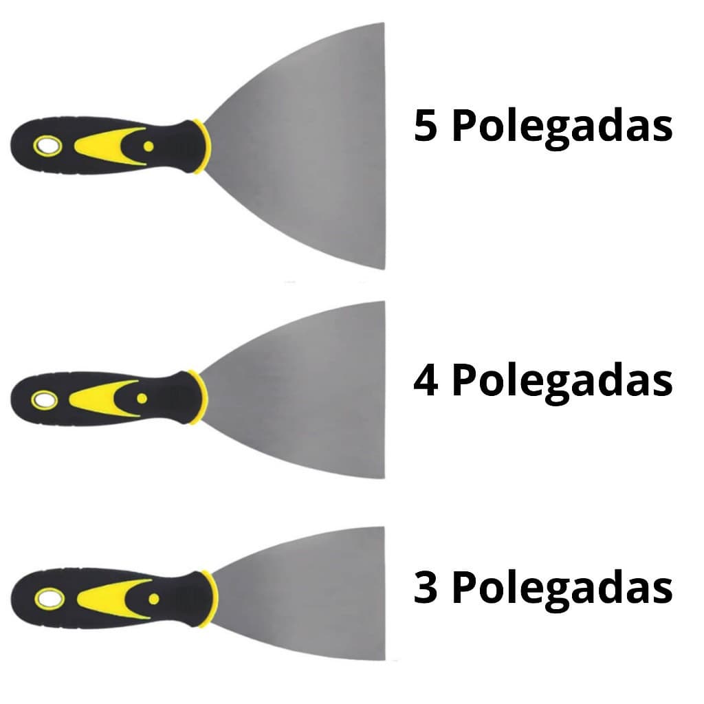 Kit Espátulas De Aço 3 Unidades Cabo Emborrachado 3，4 E 5 Polegadas