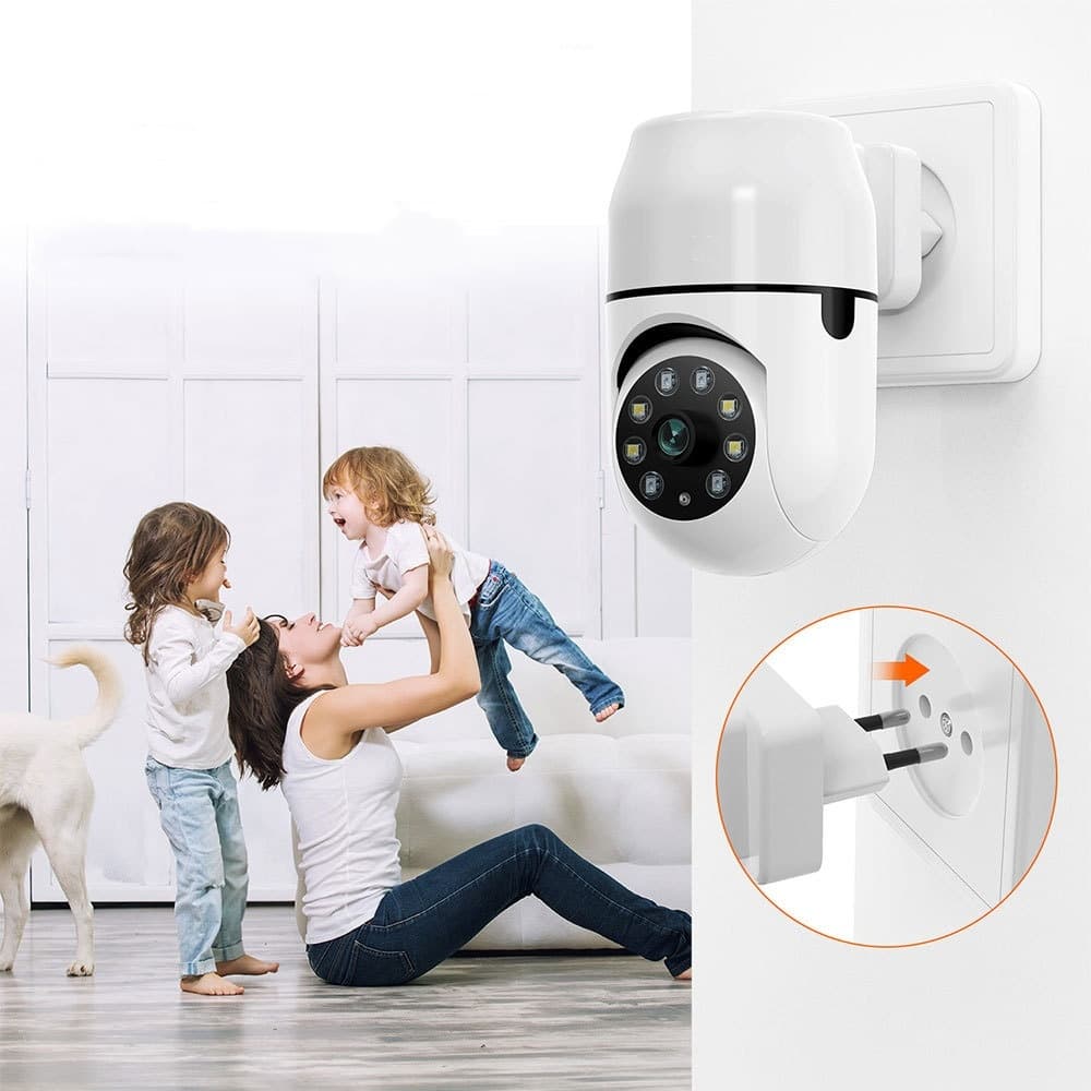 Lâmpada Câmera Tomada Wifi Visão Noturna Casa Hd