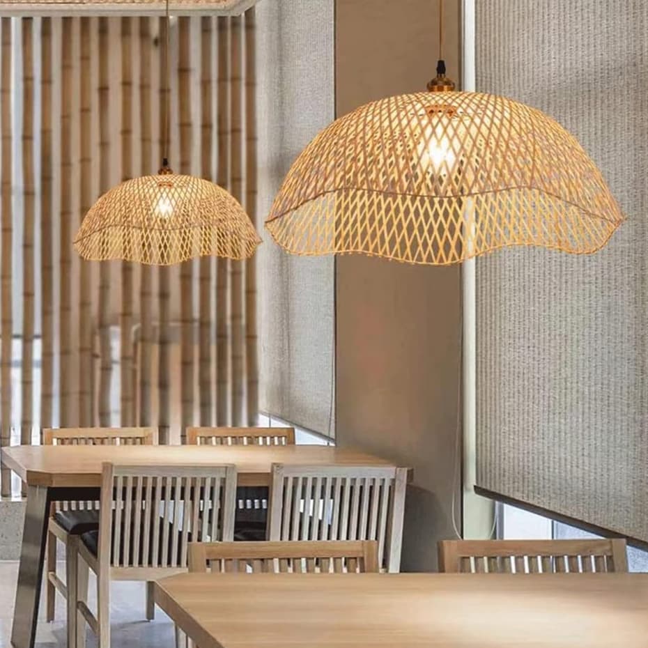 Lustre De Bambu Tecido À Mão Pós-Moderno , Luz De Teto Pendente De Rattan Retrô Japonês , Lâmpada Decorativa Suspensa Pa