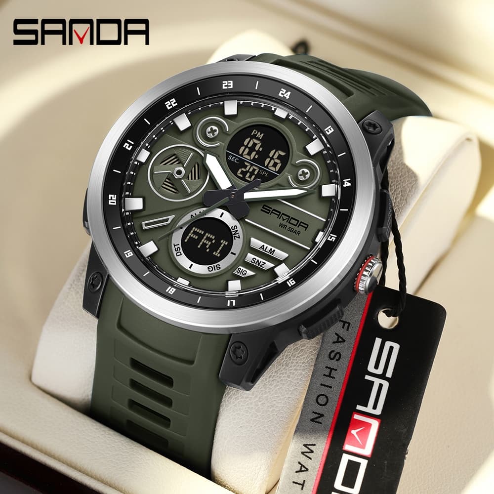 3379 SANDA Esportes Masculinos Digital Multifuncional Militar Relógio Despertador Cronômetro Luz Dual Time Display À Pro