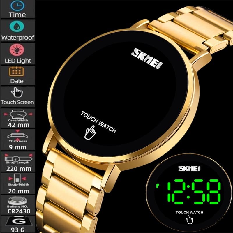 Skmei Relógios Digitais Masculinos Com Data Fashion Pulseira De Aço Inoxidável Tela Sensível Ao Toque LED Tempo À Prova