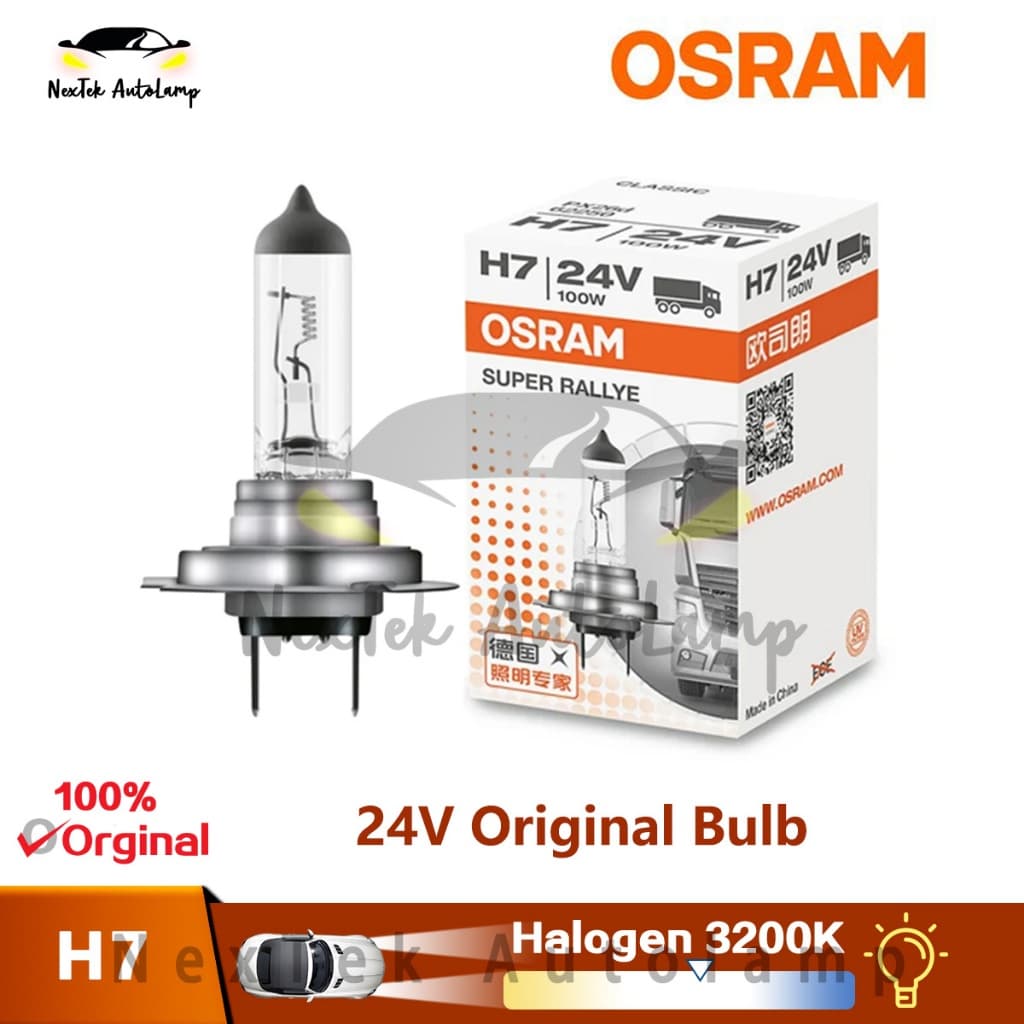 OSRAM Super Rallye H7 24V 100W 3200K Lâmpada original de farol halógeno padrão para carro de alta potência (1 lampada)
