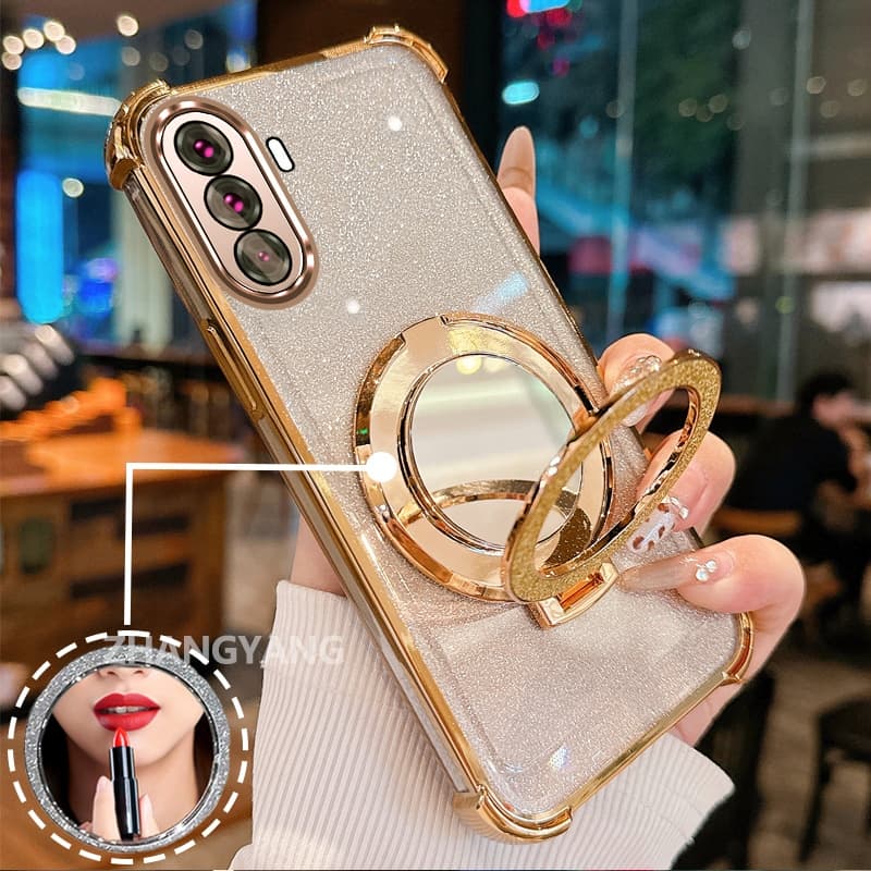 Capa Para Moto G52 Quatro Cantos anti-Queda Galvanizado glitter De Telefone Com Recursos Estéticos E Suporte De Espelho