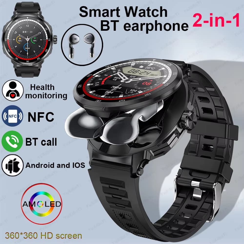 Relógio Inteligente TWS 2-Em-1 Fone De Ouvido Bluetooth Falar Freqüência Cardíaca Pressão Arterial Monitoramento Saúde