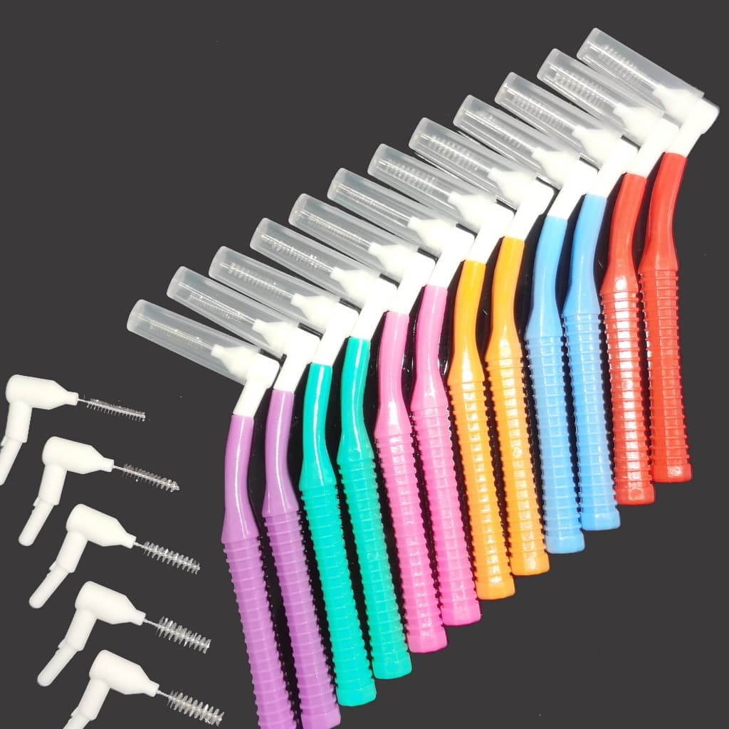 Escova Interdental em L Cabeça Substituível Vários Tamanhos 0,6-1,2mm 20 Unidades Higiene para Aparelho Ortodôntico