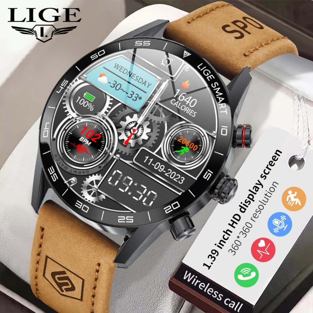 LIGE Novo Relógio Inteligente Masculino Tela AMOLED Freqüência Cardíaca Bluetooth Chamada À Prova Dwaterproof Água Ao Ar