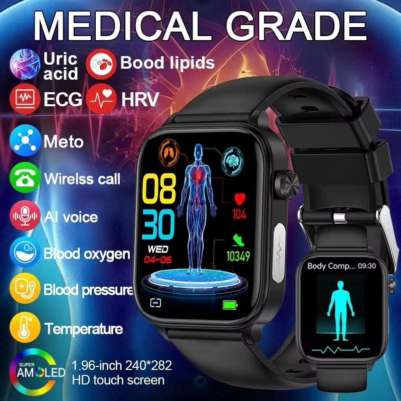 2026 Novo ECG + PPG Temperatura Pulso Fisioterapia Smartwatch Masculino 466 * 466 HD Gerenciamento De Saúde BT Chamada E