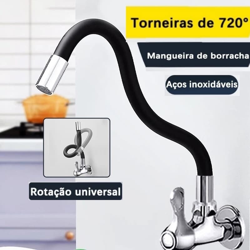 Torneira De Cozinha Flexível Gourmet Parede Preta 1/4 Volta