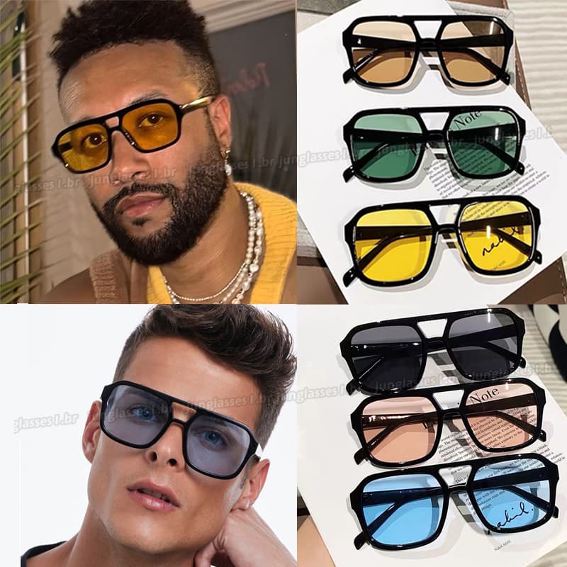 Moda Piloto Óculos De Sol Para Mulheres Homens Vintage Pontes Duplas Cor Lente Amarela Feminino Senhora UV400