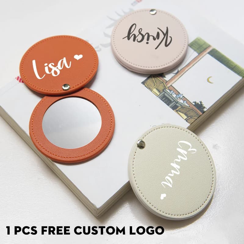 Espelho De Bolso De Couro Personalizado Mini Viagem Portátil Espelhos De Maquiagem Presente Da Dama De Honra Do Casament