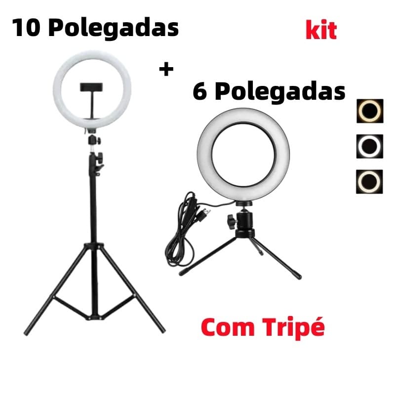 Kit Iluminador De Luz De 2 Anéis 6/10 Polegadas Com Tripé De 2.10 Metros MarisaStore