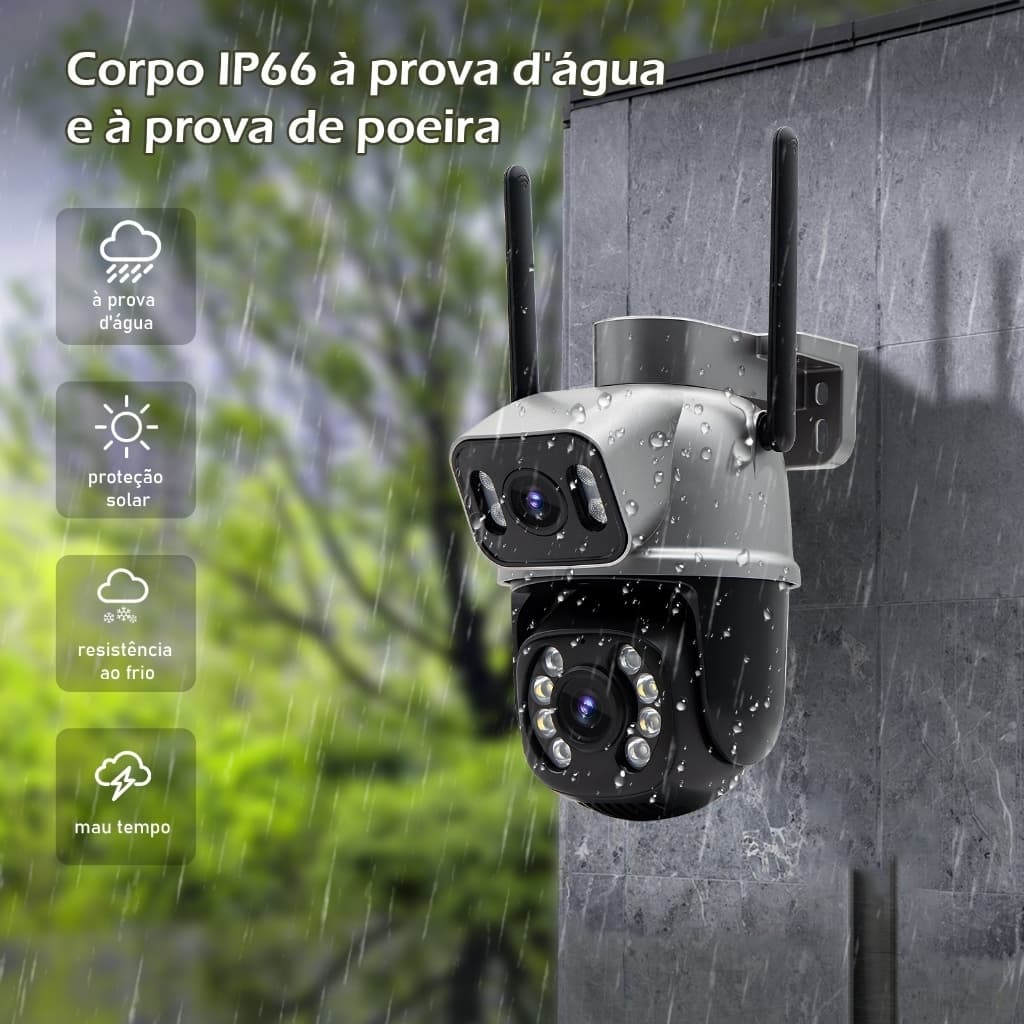 Câmera IP À Prova D'água Wifi 360 ° 3MP Dual 2 Em 1 Com Visão Noturna Infravermelha