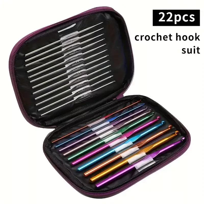 kit 22 peças De Ferramentas De Agulhas colorido Crochê de Tricô Alumínio para Fio Ponto Cruz Manual