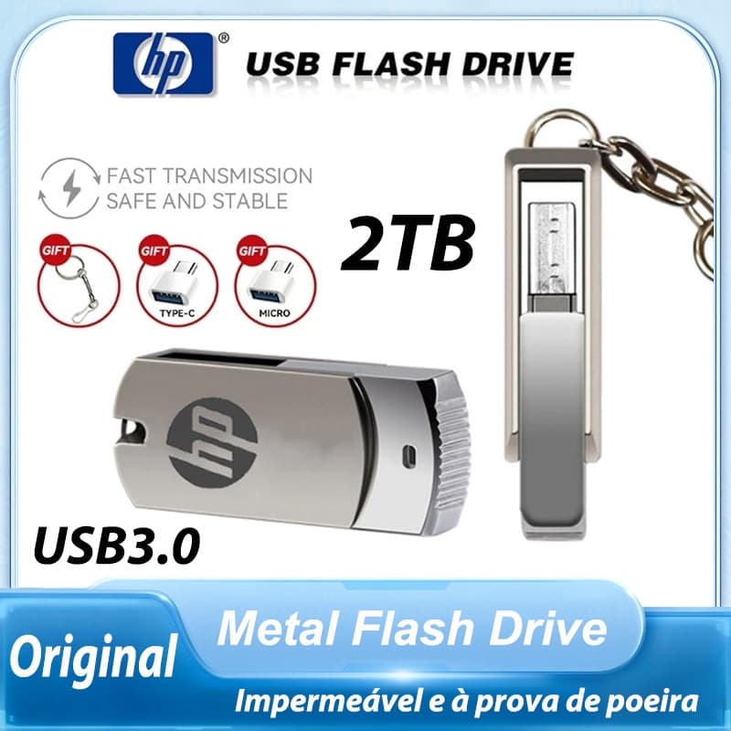 HP Flash Drive 2TB Flashdisk Metálico à Prova D'água Alta Velocidade Pen Drive USB3.0