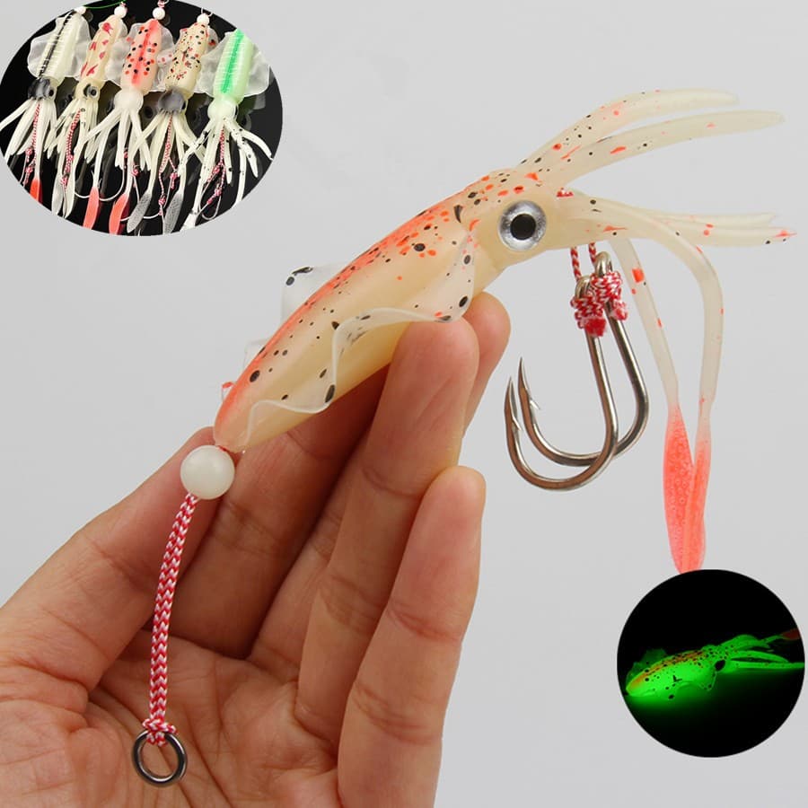 1 Unidade De Iscas Macias De Lula Biônica-Equipamento De Pesca Marítima Artificial Que Brilha No Escuro-Durável E Versát