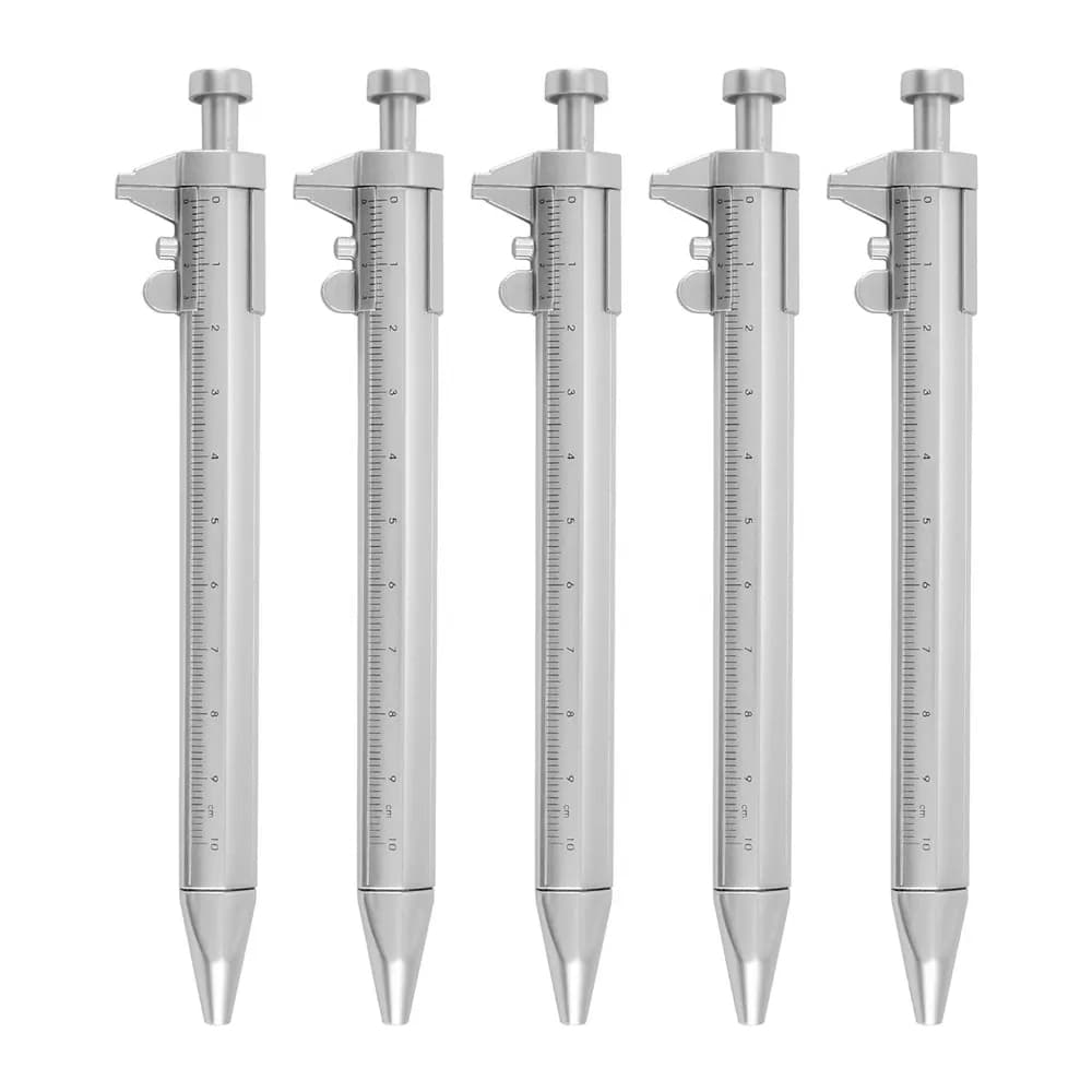 kit 5pc Caneta Paquímetro Engenheiro Escrever Medir Cor Azul