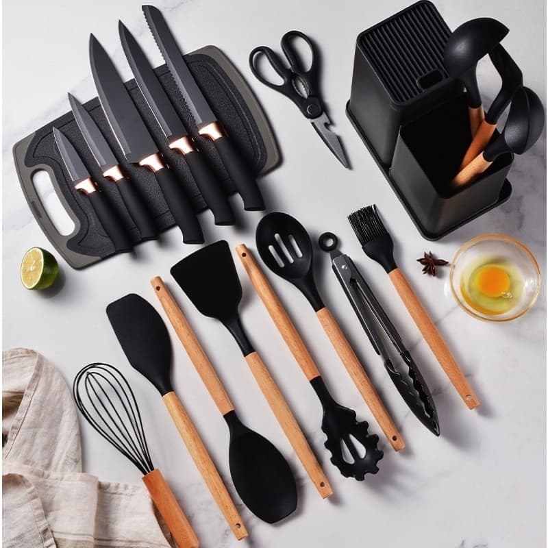 Kit Completo De Utensílios De Cozinha De Silicone Com 19 Peças , Antiaderente E Resistente Ao Calor
